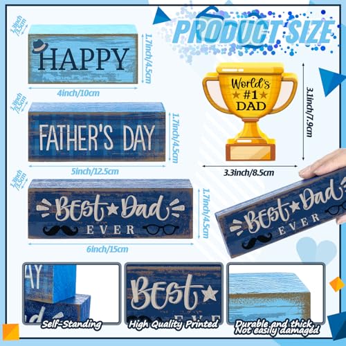 Yuntau 4 Pcs Father's Day Decorations Happy Father's Wooden Tabletop Tiered Tray Decor Rustic Best Dad Ever Trophy Wood Block Table Sign Centerpiece for Farmhouse Shelf Fireplace Birthday Party Gift - style: Father's Day
