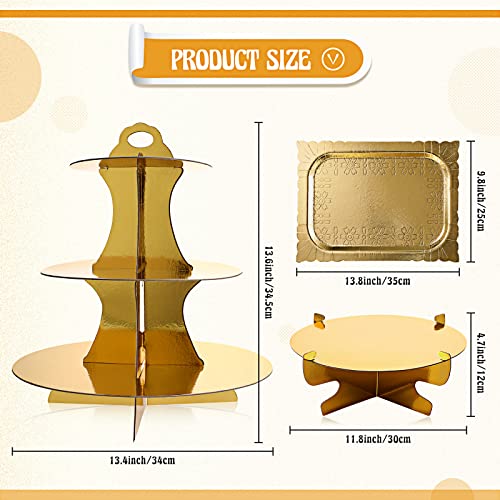 Zopeal 7 Pcs Dessert Table Display Set 3-Tier Cupcake Stand 1-Tier Cup Cake Display Tower Platters and Serving Trays Cardboard Cake Cookie Holders for Wedding Birthday Party Baby Shower(Gold) - color: Gold
