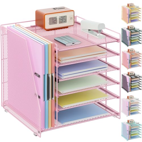 gianotter 6-Tier Paper Organizer With Magazine Holder, Desk Organizers and Accessories, Desk Accessories & Workspace Organizers, File Organizer for Office Supplies Storag (Pink, 6-Tier) - color: Pink, size: 6-Tier