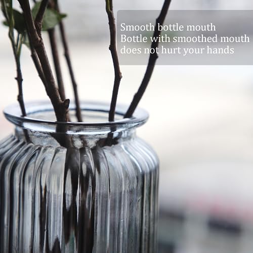 OFFIDIX Glass Vase,7.3 * 4.3in Vertical Line Geometric Faceted Design Flower Vase - color: Gray