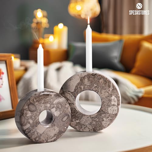 Marble Candle Holder Set of 2 Handmade Candlestick Holders for Taper Candles, Stone Candle Holders for Candlesticks, Centerpieces for Tables & Entryway Table Decor, Candle Stick Holders - color: Oceanic