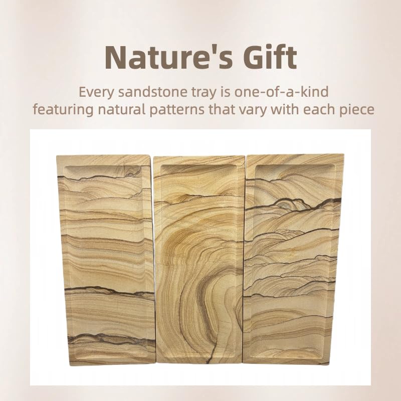 Sandstone Decorative Tray, Small Natural Stone Rectangular Vanity Tray for Dresser & Coffee Table, Minimalist Home Decor Stone Tray