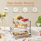 Lifewit 3 Tier Serving Tray, 30 x 17 cm/12 x 6.5" White Plastic Tiered Food Serving Platters, Rotating Tiered Tray Stand for Party with Black Collapsible Metal Stand, Dessert Table Stands for Cookies - size: 12" x 6.5", style: Rotatable
