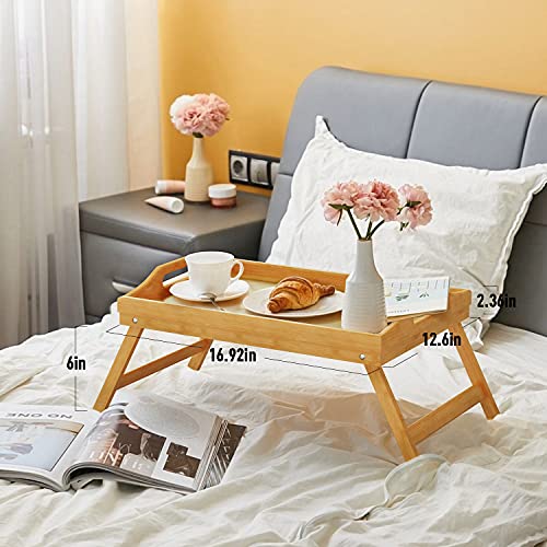 2 Pack Breakfast in Bed Tray for Eating, 16.92 x 12.6 Inch Bed Table Tray with Folding Legs & Handles, Bamboo Food Lap Trays Fits for Adult Kids Eating/TV/Surgery Recovery by Easoger. Set of 2 - color: 2-bamboo 2 Pack