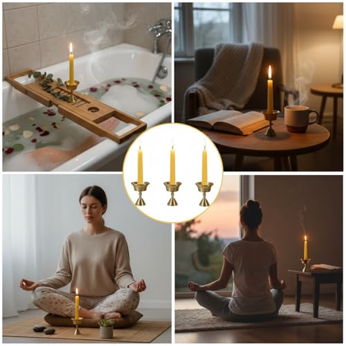 Luxury Beeswax Meditation Candles 20 Min – Mini Pure Beeswax Taper Candles with Brass Holder, Dripless 20 Minute Prayer Candles for Yoga Easter Saint Patrick’s Day, Wedding & Mother’s Day - color: 50pcs Beeswax Candles