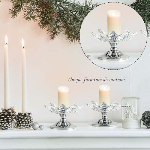 1 PC Silver Crystal Flower Tea Light Holder, Glass Tealight Candlestick with Metal Base, Votive Candle for Table Centerpiece, Wedding/Parties Decor, Nice Gift - color: Silver
