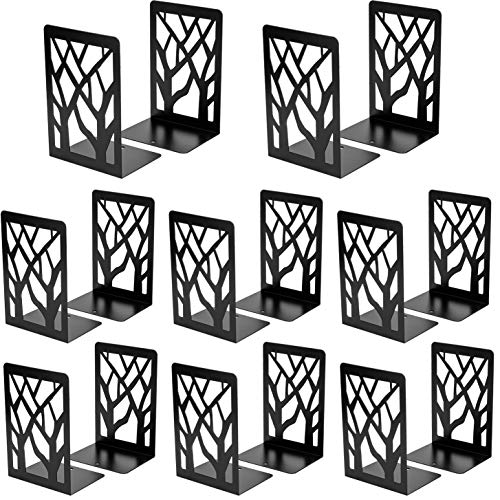MaxGear Book Ends Tree Design Modern Bookends for Shelves, Non-Skid Bookend, Heavy Duty Metal Book Stopper for Books/CDs, Decorative Books Shelf Home, 7 x 4.7 x 3.5”, Black, 8 Pair/16 Pieces, Large - size: 8 Pairs