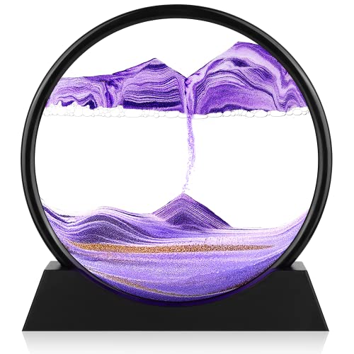 Herecanli Moving Sand Art Picture - 3D Quicksand Painting Decor - Round Glass 3D Deep Sea Sandscape - Relaxing Decoration for Home,Office,Desk,Mantle,Bookshelf,Room- (Purple, 12 in) - color: Purple, size: 12"