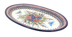 Blue Rose Polish Pottery - Red Floral Butterfly Large Oval Platter - 14" x 8.75" - Unique Platter for Dinner Parties, Very Durable & Dishwasher Safe