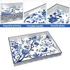 Serving Tray with Handles, 15.7 * 11.8 inches, Plastic Ottoman Tray with Exquisite Paintings, Trays for Coffee Table - color: Blue Sparrow