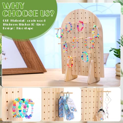Colingmill 1 Set Keychain Display Stand Wooden Pegboard Display Stand with 25 Pcs Dowel Rods Oval Bracelet Organizer Holder for Jewelry, Craft Shows, Necklace, Selling, 15.75" x 11.81" (Wood) - color: Wood