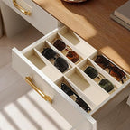 pickpiff Drawer Sunglass Organizer & Display Tray: 1 Pcs 8 Grids Velvet Scratch-Free Eyeglasses Case (13.8x9.4x1.6inch) - Soft Beige Glasses Storage Holder Box for Men & Women - size: 8 grids