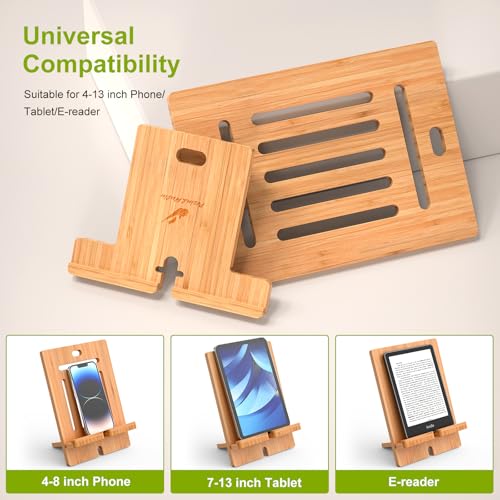 Pezin & Hulin Bamboo Tablet Stand Adjustable, Desktop Cell Phone Stand Holder Dock Compatible with Pad Air/Pro/Mini, E-Reader, Smartphone (Support to 4.7-13" Devices)-Bamboo - color: Large (Bamboo)
