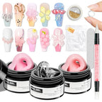 Sculpting Gel for 3D Nail Art Gel Non Stick Hand Solid Builder Hard Gels for Extension Carving Sculpting Beauty Nail Charms for Beginner and Salon DIY - color: Clear&Pink&Nude