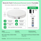 Ultra-Thin&Heavy Duty Remote-Controlled Motorized Turntable,Motorized Rotating Display Stand,Speed-Adjustable Rotating Platform,Human 3D Scan Electric Turntable for Scan,Showcase(19.7in/White) - size: 19.7inch/White/600Lbs Load