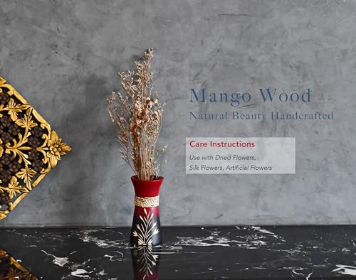 Aeravida Beautiful Etched Garden and Rope Red Mango Tree Wooden Bouquet Vase | Modern Farmhouse Home Décor | Kitchen Bedroom Living Room Home Decoration