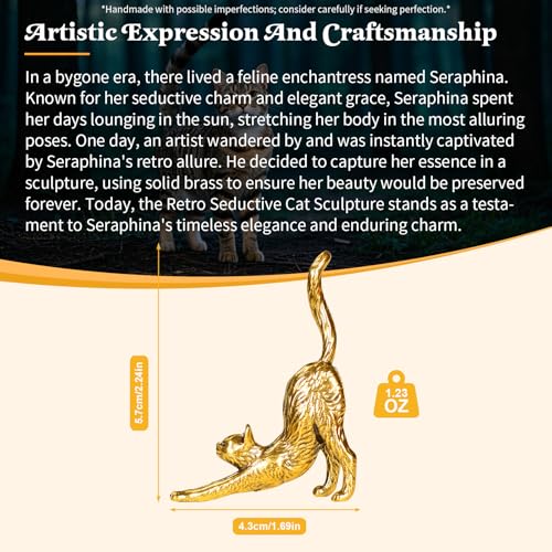 CHOVY Retro Seductive Cat Sculpture-Elegant Stretched Pose 100% Solid Brass Handcrafted - Ideal Home Decor Desk Ornament Collectible Art Piece Office Accent Artistic Scene Decoration - style: Seductive Cat