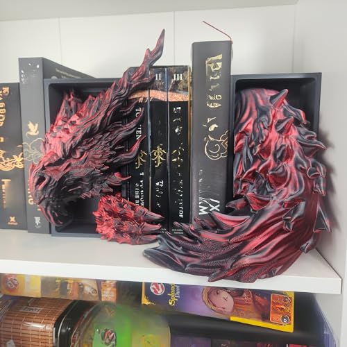 Dragons Awakening Book End – Fantasy Book Nook Insert for Dragon Readers – Unique Home Decor for Bookshelves & Libraries (Head and Tail - Inferno Dragon) - color: Head and Tail - Inferno Dragon
