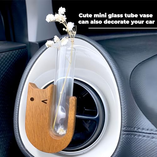 2Pcs Cute mini Glass Tube Flower Vase Magnets - Cat Whisker Holder,Tiny vase Fridge Magnets,Wooden Magnetic Cute Flower Vase,Suitable for Fresh Flowers,Herbs and Various Green Plants