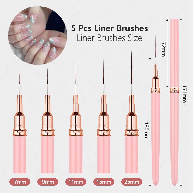 62Pcs Nail Art Brushes Tools,5 Pcs Liner Brushes for Nails,Nail Sponges for Ombre with Grabbing Pen, Dual Tipped Silicone Dotting Sculpture Pen and Mixing Palette Pen Holder, Nail Design Brushes - size: Medium