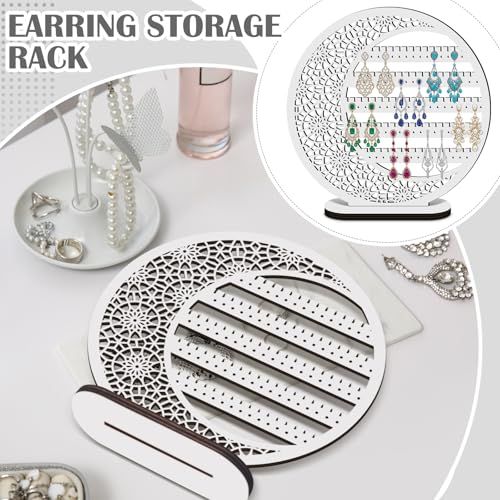 Kathfly Large Boho Moon Wooden Earring Display Organizer Stand Gift 10 Inch Floral Goth Earrings Stud Jewelry Holder Dangle Hanging Holder Gift for Women(White) - color: White