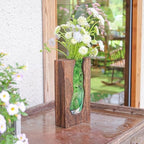 Wood and Glass Inlay Vases Farmhouse Wooden Glass Flower Vase Solid Wood Glass Vase Home Decor Vases for Centerpiece (9.45 Inches) - size: 9.45 Inches