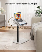 HUANUO Adjustable TV Tray, Height Adjustment TV Trays with 360° Swivel and 90° Tilt, Sturdy & Multi-Functional Sofa Table with Anti-Slip Bar, Space-Saving Side Table for Couch, Bedside, and Dining Use - color: Grey