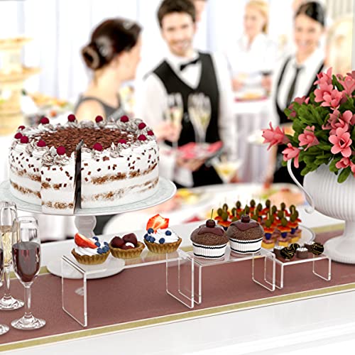 HIIMIEI Acrylic Risers for Display Clear 3-Tier Risers Stands Showcase for Amiibo Funko Pop Figures, Dessert, Jewelry-8.4"x 6.3"x 4.3" (2 Sets) - size: 8.4"x6.3"x4.3"