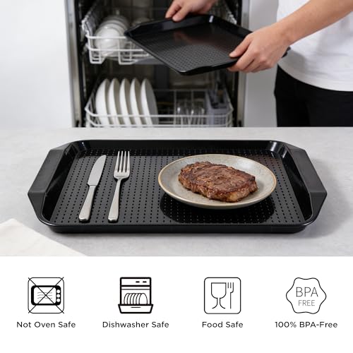 TP 17x12 Inch Plastic Serving Trays Set of 4, Durable Serving Platters with Anti-Slip Dots, BPA-Free Stackable Food Tray for Party, Family Gathering, BBQ,Black - color: Black, size: 17inch