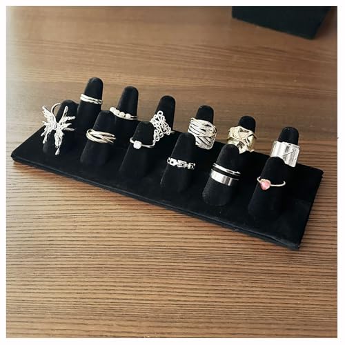Ring Display, Black Velvet 12-Finger Ring Holder Stand, Jewelry Display for Vendors Retail, Ring Organizer for Girls Dresser