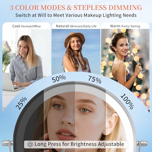 FUNTOUCH 5000mAh Rechargeable Wall Mounted Makeup Mirror with Lights, 9" Double Sided 1X/30X Magnifying Mirror with Dimmable 3 Color Light, Extended Swing Arm 360° Wall Mount Bathroom Mirror,Chrome - color: Chrome-30x