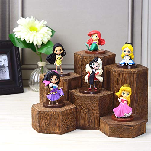 MOOCA Wooden 6 Pcs Hexagon Risers for Display Jewelry and Accessories Display Stand, Brown - color: Brown, 6 Pieces