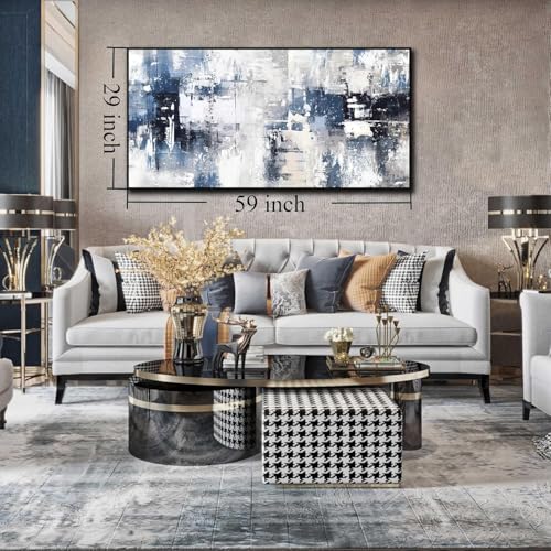 White and Blue Abstract Canvas Wall Art for Living Room Bedroom Home Office Large Black Framed Artwork Grey Abstract Canvas Prints Ready to Hang Size 29x59 - color: blue, size: 29"L x 59"W