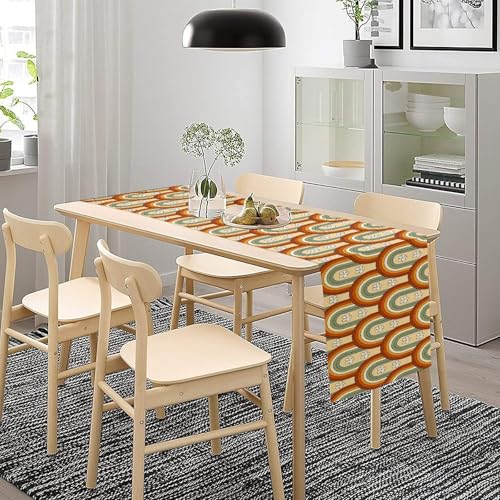 Vintage Boho Rainbow Table Runner Mid Century Modern Cute Bohemian Flowers Colorful Arch Abstract Table Runners for Kitchen Dining Table Home Party Decor 13x36in - color: Beige-orange-3, size: 13x36in