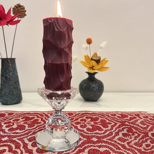 Crystal Candle Holders Set of 2 – Diamond Cut Tealight Holders for Weddings, Anniversaries, Romantic Dinners – Elegant Glass Candle Stand for Home Decor, Valentine's Day Gift