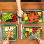 vicrays Ceramic Rectangle Serving Platters - 14" 12" 10" Porcelain Serving Trays Plates for Party BBQ Appetizers Sushi Dessert - Microwave Oven and Dishwasher Safe - Set of 3 Green - color: Green