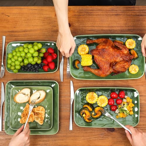 vicrays Ceramic Rectangle Serving Platters - 14" 12" 10" Porcelain Serving Trays Plates for Party BBQ Appetizers Sushi Dessert - Microwave Oven and Dishwasher Safe - Set of 3 Green - color: Green