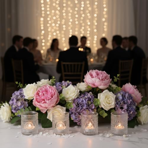 LETINE 16 Pcs Clear Glass Votive Candle Holders, Set of 4 Assorted Embossed Patterns, Tealight Candle Holders Bulk for Spring Summer Wedding Table Centerpieces, Valentine's Day & Party Decorations - color: Clear