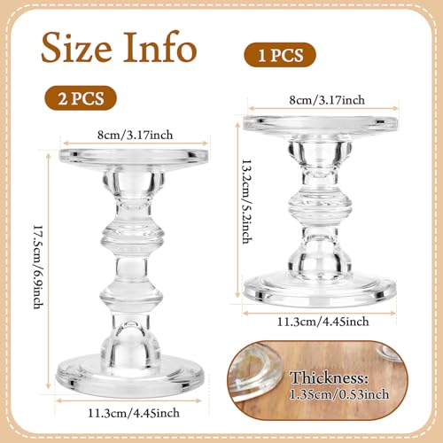 CHILL RECIPE Glass Candle Holder Set of 3, Big Heavy Tall Crystal Candlestick Holder for Pillar Candles Taper Candles, Christmas Decoration Wedding Table Dinning Church Centerpiece - color: Clear