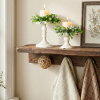 Rustic Iron Pillar Candle Holder: White Farmhouse Candle Holder with Greenery Wreaths Set of 2, Elegant Large Candle sticksholder Decor for Wedding, Coffee Table Centerpieces, Living Room, Home Decor