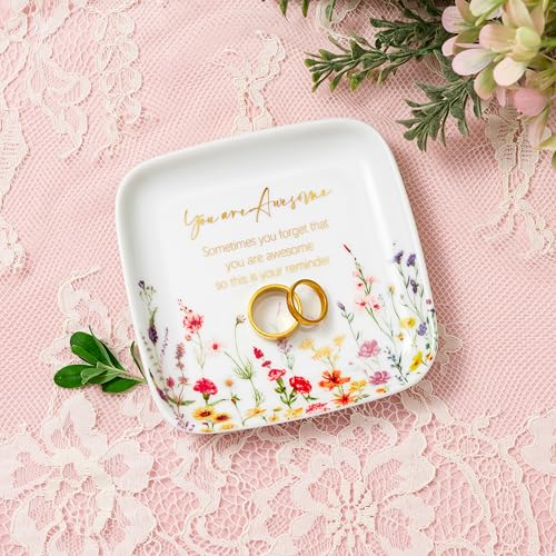 Crisky You are Awesome Jewelry Ring Dish for Women Birthday Gifts Encouragement Gift, Inspirational Gifts Friendship Trinket Tray for Her Sisters Daughters Friend Cowoker Mom Aunt Female 4.5" - style: You are Awesome Style A