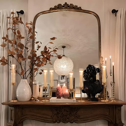 Gold Hurricane Candle Holders, Set of 6 Glass Taper Candlestick Holders Metal Candle Stands Bulk with Ribbed Glass Cover for Dining Tables Wedding Candelabra Centerpieces Decor - color: Gold