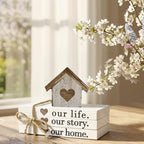 Smile Farmhouse Wooden Tabletop Decor Our Home Our Story Our Famliy Table Centerpiece, Block Sign Tiered Tray Decoration for Kitchen Shelves Desk Mantel - style: Our Story