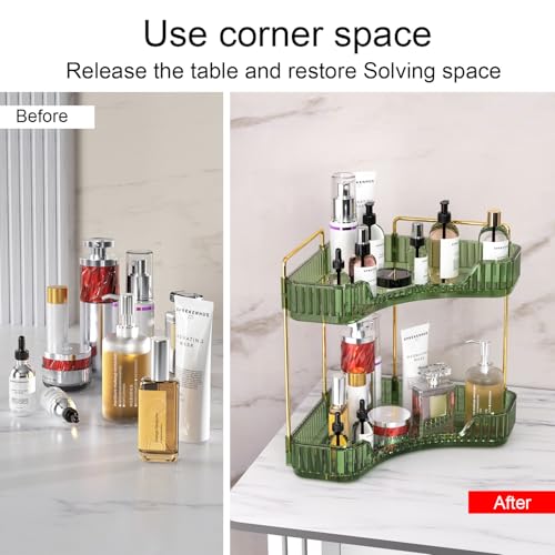 GTI 2 Tier Bathroom Counter Organizer, Multi-Function Corner Bathroom Organizer Countertop,Makeup Organizer Perfume for Dresser Vanity Tray, Spice Rack Organizer for Kitchen (Clear) - color: Green, size: 10" x 10" x 11.7"