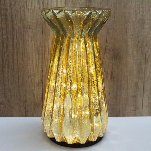 Home Decor, Mercury Glass Pillar Candle Pedestal Holders with 10 Led Lights, Lighted up Candle Holder for Pillar Candle, Candlestick Holders with Timer for Wedding Home Dining Table Xmas (Gold) - color: Gold
