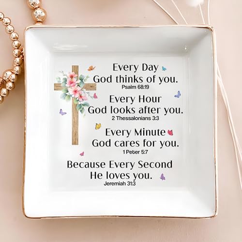 Christian Bible Verse Prayers Jewelry Dish Gift for Women, 4" Ceramic Jewelry Tray, Christian Inspiration Gifts - Mother's Day, Birthday, Religious Gift - Communion, Confirmation Gifts for Daughter - color: Christian Bible Prayers