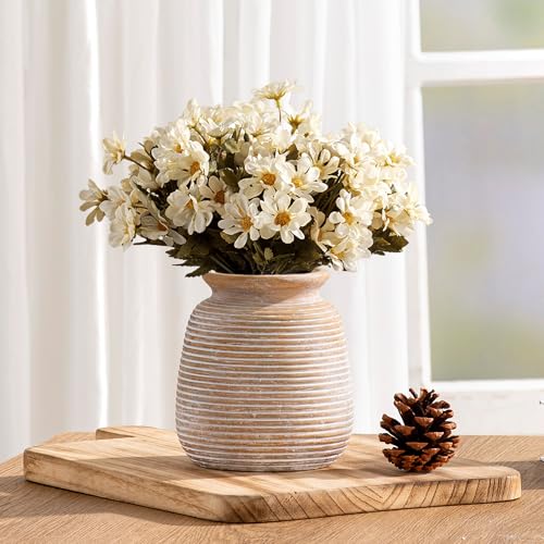 Ceramic Rustic Vase, Small Flower Farmhouse Vases Home Decor, 6“ Terracotta Pottery Decorative Pampas Vase for Table Living Room Entryway Mantel Bookshelf Bedroom Bathroom Kitchen-Yellow - color: 6“ H - Yellow