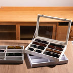 Frebeauty Sunglass Organizer,Velvet Glasses Organizer,8-Slot Sunglasses Tray with Clear Lid,Men's/Women's Sunglasses Box,Sunglass Case,13.3 x 9.6 x 2.2 Inches,Eyeglass/Eyewear Display Tray(Balck) - color: Black, style: With Lid