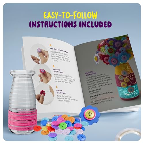 Dan&Darci Light Up Button Flower Craft Kit - Crafts for Kids Ages 4-8 - Arts & Crafts Gift for Girls - Activities for Kid Age 6-8 Girls - 5 Year Old Girl Gift Toys - Birthday Gifts for 5 6 7 8 Years