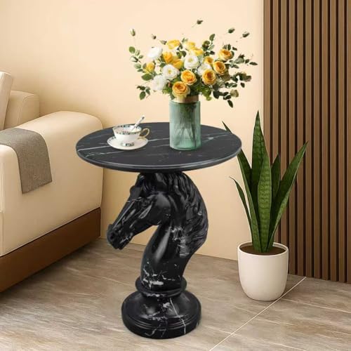 Modern Accent Table Living Room Horse Statue Black Stripe Contemporary‌ Faux Marble Night Stand Side Table with Horse Head Base Reception Area & Bedroom（Width 19.69" ——Tall 24.8"） - color: Black and White Striped Horse Head Table